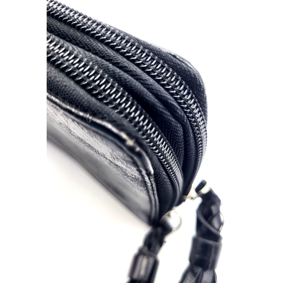 KENNETH COLE REACTION Black Clutch Organizer Leather Tassel Zipper Pulls 8x4.5x1 - Picture 6 of 11